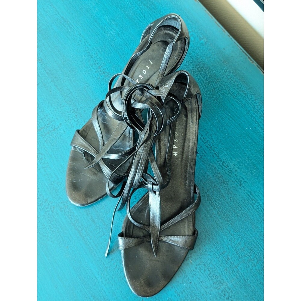 Jigsaw Bronze Black Leather Tie-Strap Heels w/ Vibram Soles Size 40 Vintage Y2K